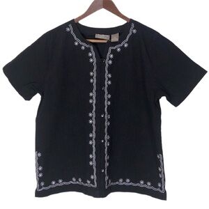 Jane Ashley Petite Womens Embroidered Top